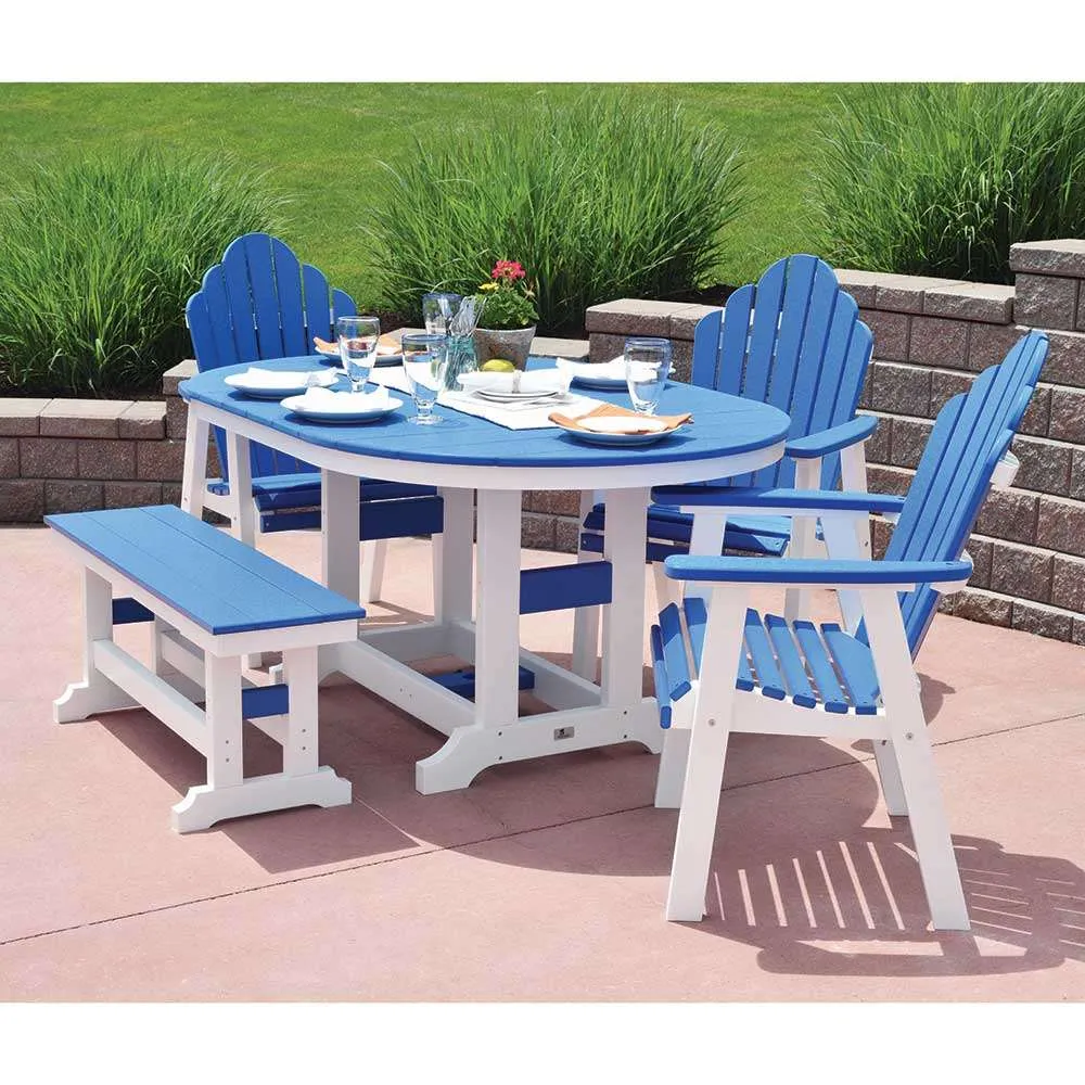 44-x-64-Oval-Garden-Classic-Table-and-Cozi-Back-Dining-Chairs-and-44-Inch-Garden-Classic-Bench---Pacific-Blue-on-White