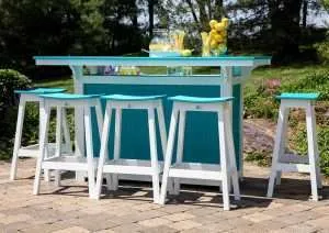 Outdoor-Island-with-Saddle-Bar-Stools---Aruba-Blue-on-White